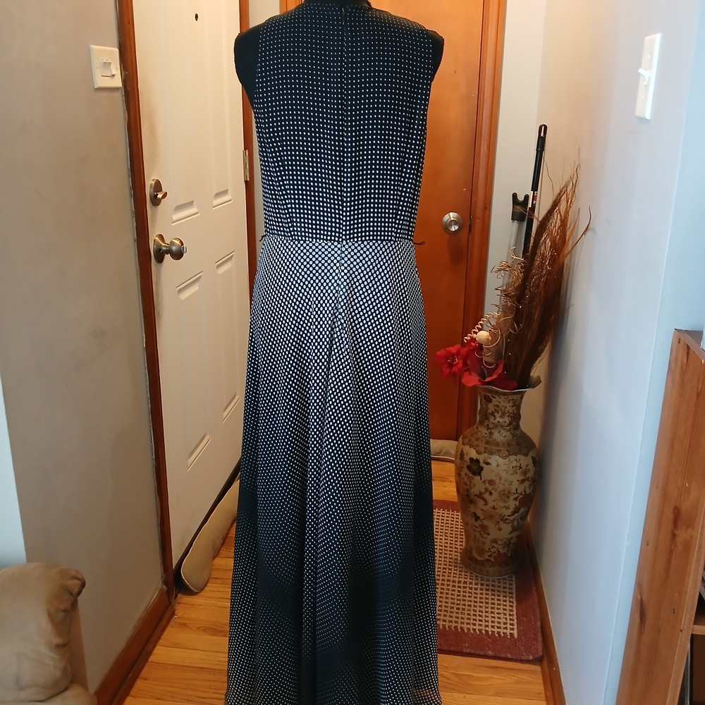 Anne Klein Black Sleeveless V-Neck Polka Dot Maxi Dress Women's Size 6 - Picture 6 of 8